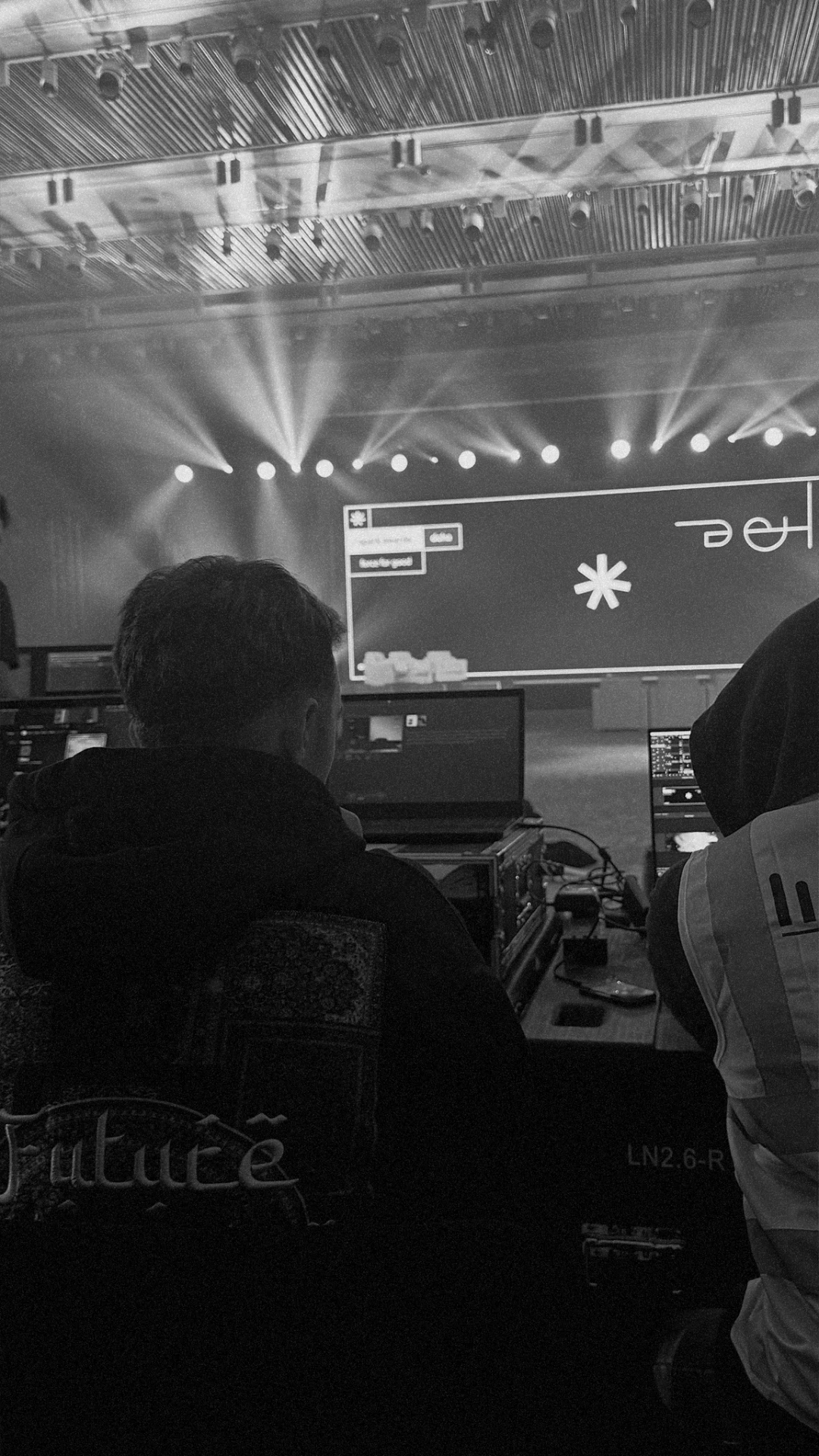 Backstage crew running the Spark Awards show from the control desk